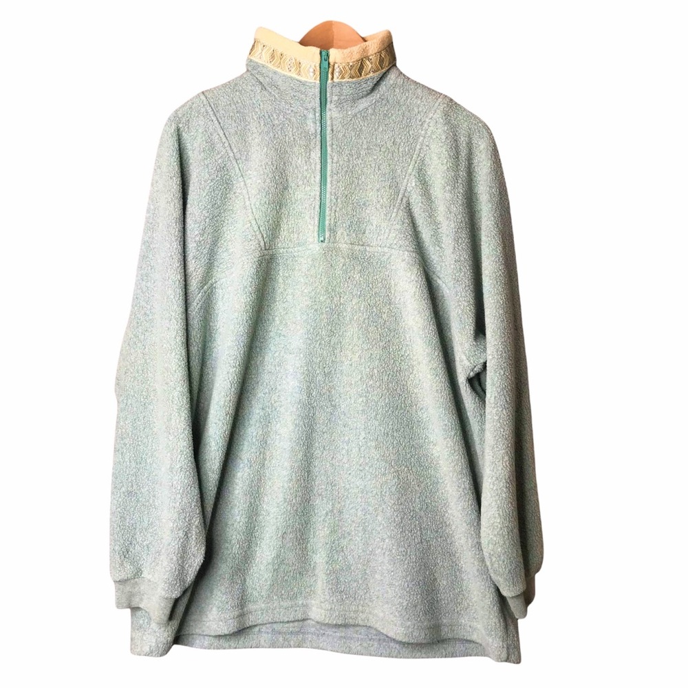Vintage Muskoka Made in Canada Fleece Pullover 1/4 Zip Top Ribbon Accent Mock